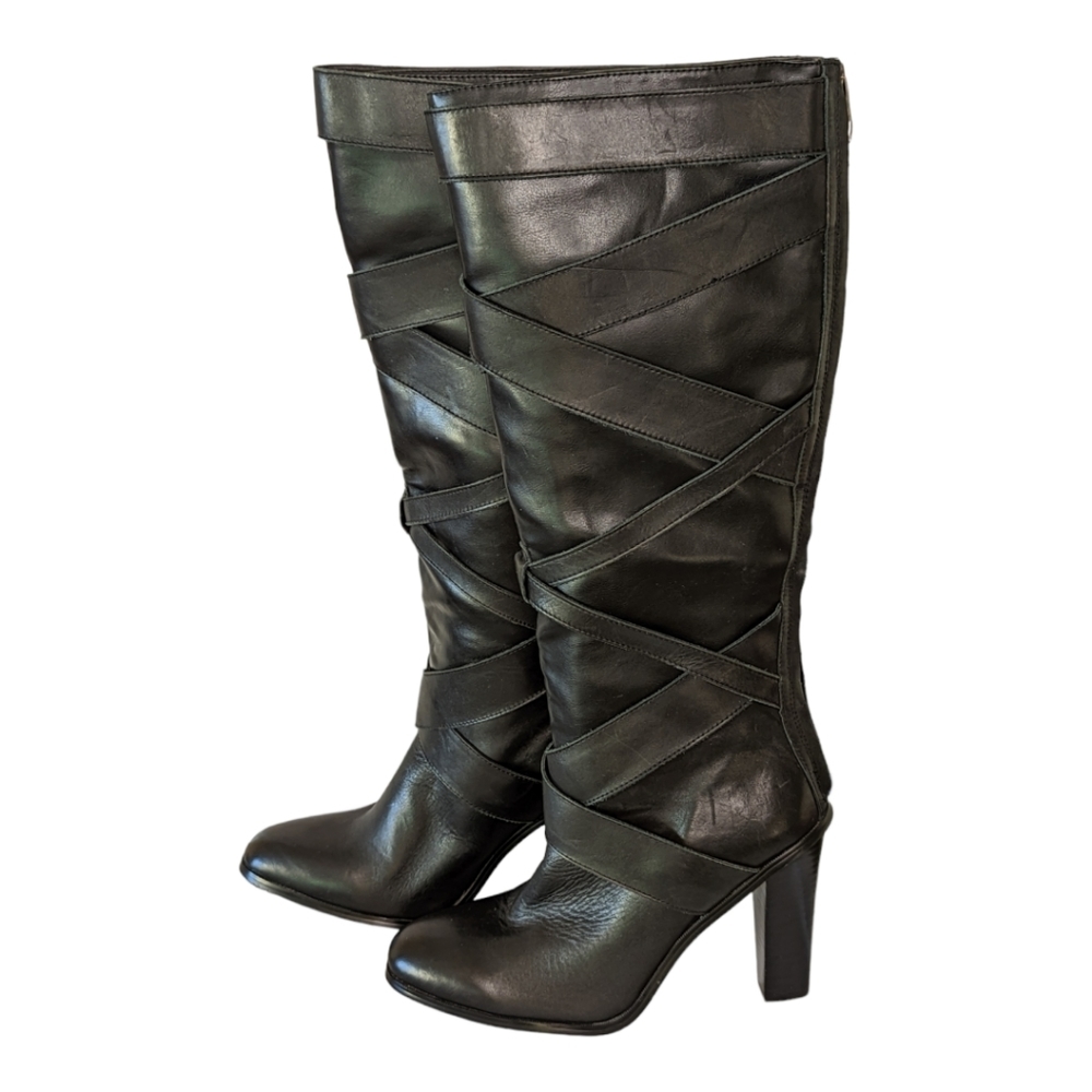 EVA & Zoe Xtatic Black Leather Knee High Boots Size 8.5